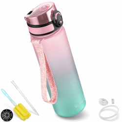 My Vesperbox – Minny - Kinder Trinkflasche auslaufsicher – 350ml, 500ml, 750ml – mit Strohhalm oder Sieb - leichte Tritan Wasserflasche - BPA frei - für Kindergarten, Schule (Rosa-Türkis 500ml) 500 ml Rosa - Türkis
