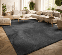 TT Home Teppich Wohnzimmer Kurzflor Anti-Rutsch Rückseite Einfarbiges Design Waschbar, Farbe: Anthrazit, Größe:160x220 cm 160x220 cm Anthrazit