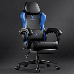 Dowinx Gaming Stuhl Racing Gamer Stuhl, Ergonomischer Gaming Sessel mit Lendenwirbelstütze, Gaming Chair PU Leder PC-Stuhl Verbreiterte Rückenlehne 150KG, Blau Bleu