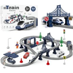 LZDMY Autorennbahn Eisenbahn 104 Stück Rennstrecke Spielzeug ab 3 Jahr, Kinderspielzeug Elektrisch Autobahn Kompatibel mit Brio-Schienen Geschenk für Kinder 104PCS