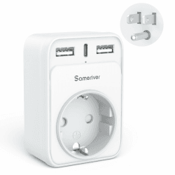 Reiseadapter USA Adapter Amerika Deutschland Stecker mit 2USB 1USB C (3A), 4-in-1 Steckdosenadapter Reisestecker Stromadapter für USA Kanada Thailand Mexiko Wand Ladegerät Ladestation EU to USA