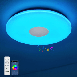 JDONG LED Deckenleuchte Dimmbar 18W mit Bluetooth Lautsprecher IP44 Wasserfest Rund Badezimmer led Deckenlampe mit Fernbedienung und APP RGB Farbwechsel Einstellbar für Schlafzimmer Wohnzimmer Ø30cm 30CM 18w-rgb