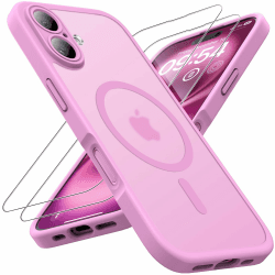 TOCOL 3 in 1 für iPhone 16 Hülle für Magsafe, mit 2 Schutzglas, Vollständiger Kameraschutz Stoßfest Kratzfest Magnetisch Handyhülle für iPhone 16 Case, Rosa iPhone 16 Rosa