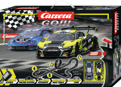 Carrera - 20062563 - Go I GT Super Challenge I Detailgetreue Audi R8 LMS GT3 evo II und Lamborghini Huracán GT3 im Maßstab 1:43 I Actiongeladener Rennspaß mit Rundenzähler und herausfordernder Strecke