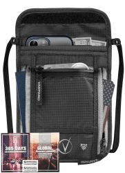 Vantamo Brustbeutel Herren und Damen - Passport Bag - Brustbeutel mit RFID-Blocker - Sicherheitstasche Passend für Reisepass mit Cover Neck Wallet - Black & Gray