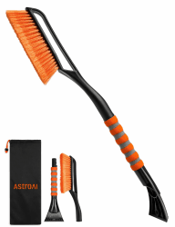 AstroAI Eiskratzer Auto mit Besen Schneebesen Abnehmbarer 68CM Lang mit große Kante Borsten & Ergonomischem Schaumstoffgriff & Langlebiger Scheibenkratzer lackschonend für Auto Orange