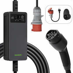 dé Mobile Wallbox 11kW |3-phasig|10m|6-16A |Einstellbare Ladeleistung|, Ladekabel CEE 16a auf Typ 2 und Mobile Ladestation 11kW für ID.3, ID.4, ID.5, Model Y, Model 3, e-up, e-tron, Zoe u andere EV CEE 11kW 10m