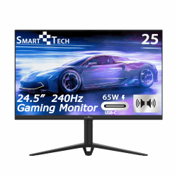 SMART TECH 25 Zoll Gaming Monitor 240Hz, USB-C 65W, Mit Zwei Lautsprechern, MPRT 1ms, FHD, Type-C, FreeSync, Höhenverstellbar, Drehbarer, USB-C HDMI2.1 DP1.4 Anschlüsse (Mit HDMI&USB-C&DP Kabel) 25"/240Hz/USB-C65W.