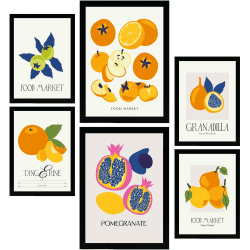 Nacnic Set mit 6 Lebensmittel- und Ernährungs Postern. Runde Früchte. Natur- und Botanikdrucke für Innenarchitektur und Dekoration. A3 & A4 ohne Rahmen. A3 & A4 Runde Früchte