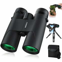 Deesoo 12x42 Profi HD Fernglas für Erwachsene hohe Vergrößerung wasserdicht Ferngläser mit Großes Sichtfeld-Kompaktes Fernglas mit Smartphone Adapter, Fernholzstativ für Vogelbeobachtung, Wandern Jagd 12x42-Schwarz
