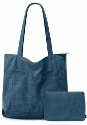 GASSDA Cord Tasche Damen Groß Shopper Tasche Damen Handtasche Umhängetasche Tote Bag Damen mit Reißverschluss und Kosmetiktaschen A-marineblau