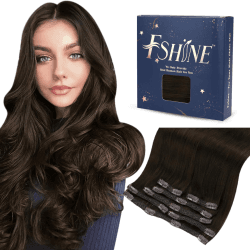 Fshine Echthaar Extensions Clip 45cm Dunkelstes Braun 120g Doppelt Tressen Haarverlängerung Remy Clip in Extensions Haarteile Echthaar Clips 7 Stücke in der Farbe 2 1.3 Clip #2 45cm