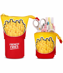 Xespis Federmäppchen Reißverschluss, Teleskopisch Mäppchen, 2-in-1 Standmäppchen, Federtasche Mädchen, Schüttelpenal Teenager, Schulmäppchen, für Mädchen Geschenke 7 8 9 10 11 12 Jahre (Fritten)