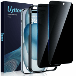 Uyiton Sichtschutz für iPhone 15 für Panzerglas Sichtschutz, 2 Stück 9H Härte Schutzglas Sichtschutzfolie mit Schablone,30°Privacy Schutz,Vollständige Abdeckung Anti-Spy Panzer Schutz Glas iPhone 15 Sichtschutz