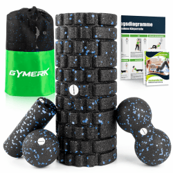 Faszienrolle Set mit 3D-Texturmassage, Enthält Anweisungen und Poster in Deutscher Sprache Tragetasche, Faszien Set mit Faszienball Faszienrolle Klein Duoball Schwarz Blau EPP