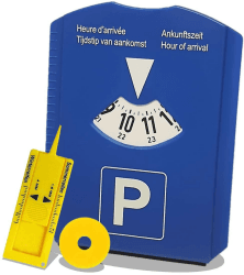 M&H-24 Parkscheibe Auto Parkuhr mit Eiskratzer - Parkscheiben mit Reifenprofilmesser und Einkaufswagenchip | Parking Disc aus Kunststoff Blau 1x Parkscheibe Auto