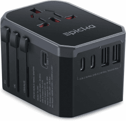 EPICKA Reiseadapter Weltweit, Universal Reisestecker Adapter 30W, Internationaler Steckdosenadapter mit 3 USB-C, 2 USB-A, Travel Adapter für Deutschland USA UK Japan Thailand Australien TA-105C Schwarz