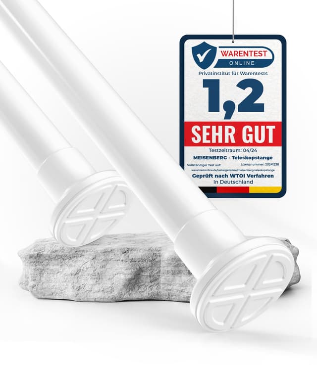 𝐌𝐄𝐈𝐒𝐄𝐍𝐁𝐄𝐑𝐆 Gardinenstange ohne Bohren - Weiß Teleskopstange Vorhang – Spannstange, Duschstange, Klemmstange (70-120cm) 70 x 120 cm Weiß