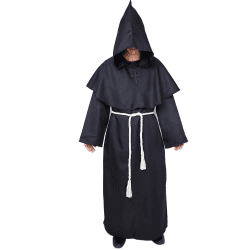 Myir JUN Mönch Robe Kostüm Mönch Priester Gewand Halloween Kostüm mit Kapuze Mittelalterliche Kapuze Herren Männer Mönchskutte Schwarz M