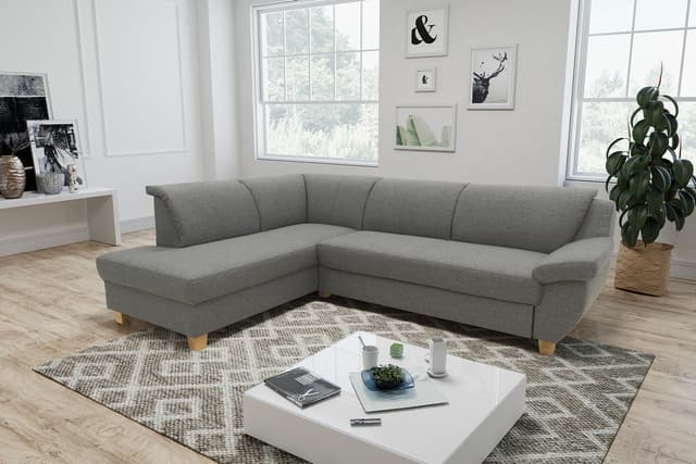 DOMO. collection Ecksofa Panama, klassisches Ecksofa in L-Form, Eckcouch, Sofa Couch, Ecke mit Schlaffunktion 254 x 186 cm, in dunkelgrau Ottomane mit Schlaffunktion links Dunkelgrau