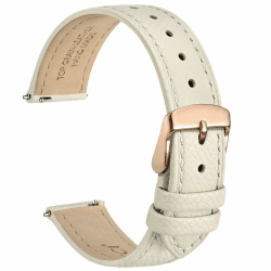 WOCCI Grace Uhrenarmband, Top Grain Leder, Schnellverschluss, Ersatzbänder, Edelstahlschnalle, Bandbreite 12mm 14mm 16mm 18mm 20mm Beige (Rosegoldener Schnalle) 20mm