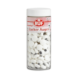 RUF Zucker-Augen, essbare Deko-Augen zum Verzieren von Cookies, Muffins, Cupcakes & Törtchen, für Halloween, Weihnachten & Kinder-Geburtstage, 1 x 75g Zuckeraugen 1 x 75 g
