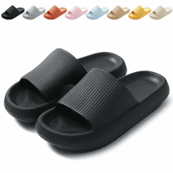Calish Badeschuhe Herren Damen Cozislides Original Slippers Cloudyzz Schlappen Wolke rutschfeste Badelatschen Hausschuhe Sommer Pantoletten Badeschlappen Flip Flops Indoor/Outdoor 46/47 EU Schwarz