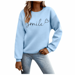 Pullover Damen Sweatshirt Weihnachtspullover Sweater Langarm Baumwolle Fleecepullover Rundhals Pulli Herbst Winter Frauen Elegant Oversized Oberteil Streetwear Sweatshirts ohne Kapuze Bluse Tops #A-hellblau L