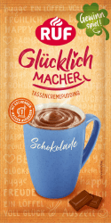 RUF Glücklichmacher Tassenpudding Schokolade, Cremepudding für schnelle Desserts, Tassencremepudding, nur Wasser hinzufügen, 1 x 59g Beutel Schokolade 1 x 59 g