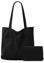 GASSDA Cord Tasche Damen Groß Shopper Tasche Damen Handtasche Umhängetasche Tote Bag Damen mit Reißverschluss und Kosmetiktaschen Schwarz