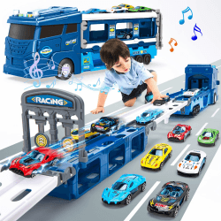 hahaland Transport Truck Spielzeugautos Rennbahnen für 2, 3, 4, 5, 6 Jahre, Auto Spielzeug Set mit 6 Rennautos,Tragbares Rennbahn Cars Spielzeug geeignet als Geschenk für Kinder