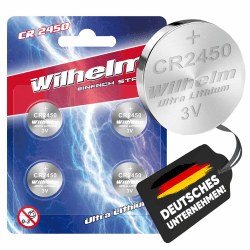 4 x CR2450 WILHELM Lithium Knopfzelle 3V 600mAh ø24,5x5,0mm Batterie DL 2450 CR 2450 4 Batterien