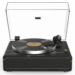 Plattenspieler mit Integrierten Lautsprechern Riemenantrieb 33/45 U/min Vinyl Schallplattenspieler Unterstützt Bluetooth-Wiedergabe mit Auto-Stopp Funktion RCA Out und AUX-In Schwarz