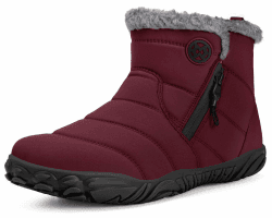 Eagsouni Barfußschuhe Gefüttert Herren Winterschuhe Warm Damen Winterstiefel Wasserdicht Schneestiefel Winter 39 EU Wein Rot