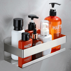 Cooeco Duschablage ohne Bohren - Duschkorb Selbstklebend Badezimmer Regal in Rostfrei, Platzsparendes Duschregal für Shampoo und Duschgel und Küchenregal ohne Bohren Selbstklebender Korb