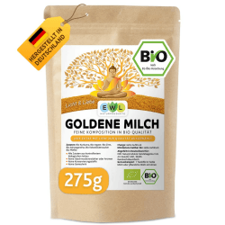 EWL Naturprodukte Bio Goldene Milch 275g, Golden Milk mit Kurkuma, Ingwer, Ashwaganda, Ceylon Zimt, Ceylon Pfeffer, Kokosblütenzucker Goldene Milch 275 g (1er Pack)