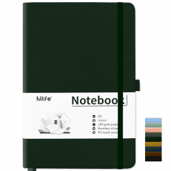 Mlife Notebook A5,Dotted Journal Buch mit 200 Seiten, Premium 100gsm Tintenfestes Papie Dickes,PU Hard Cover Notizbuch,Innentasche,Elastisch Gebändert,bullet journal&Dotted Notizblock A5(Grün) Grün DOTTED