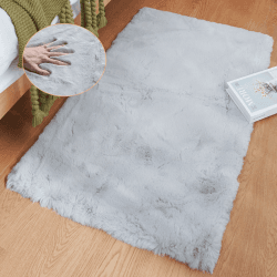 ORINOVA Teppich Schlafzimmer Grau Waschbar Kunstfell 60x90 cm Kurzflor Flauschiger Teppich Wohnzimmer Kinderzimmer Weicher Deko Rechteckig 60 x 90 cm Grau