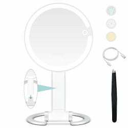 B Beauty Planet Kosmetikspiegel mit Licht, 1x/20x Doppelseitiger Vergrößerungsspiegel mit Licht, 2000mAh Rechageable Adjustable 3 Colour Lights Touch Switch Control, Foldable Lightweight for Travel 20X-beleuchteter Schminkspiegel