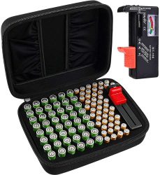 COMECASE Batterie Aufbewahrungsbox Tragetasche Batteriebox Für 48 x AAA insgesamt 96 Batterien mit Batterieprüfgerät, zusätzliche 2 Taschen für anderes Zubehör M_Holds_96pcs+Tester