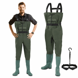 ISOISL Wathose, Wathose Herren Wasserdicht, 70D Nylon Composite PVC Angelhose, Anglerhose mit Stiefel, Wathose Herren Damen für Baustellen, Angeln, Bauernhöfe, Gärten 44 mit Haken