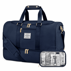 LOVEVOOK Sporttasche Reisetasche Damen, Weekender Travel Bag mit Kulturtasche, Schuhfach & Nassfach, Wasserdicht Carry on Bag Overnight Bag, Handgepäck Tasche für Fitness Urlaub Camping, Blau M Blau