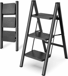 HBTower Trittleiter 3 Stufen Klappbar, Leiter 3 Stufen,stufenleiter,Leiter mit breitem Anti-Rutsch-Pedal, Tritthocker, Tritthocker mit 150kg Kapazität,Schwarz Schwarz 3-Stufen