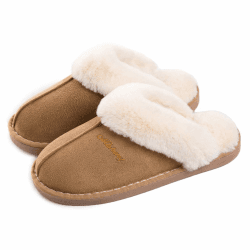 Misolin Damen Herren Hausschuhe Winter Warme Faux Pelz Slippers Weiche Flache Plüsch Pantoffeln Rutschfeste Outdoor/Indoor - mit super Qualität 38.5/40 EU Hellbraun