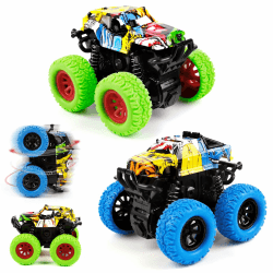Shayson Monster Truck Auto Spielzeug, Monstertrucks 1 2 3 4 5 6+ Jahre Kinderspielzeug Spielzeugautos Geschenk, Aufziehauto LKW Reibungsbetriebene Rennwagen Zurückziehen, 360 Grad Rotierende, 2 Stück Cooler Monstertruck