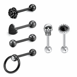 LAURITAMI 30stk Zungenpiercing Ersatz Piercing Kugeln 5mm Chirurgenstahl & Acryl 14G Bälle Nippel Barbell Piercing Körperschmuck 6stk Schwarz