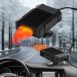 FDKene Auto Heizlüfter, 12V 150W Auto Heizung Tragbare und Ventilator 2 in 1, Zusatzheizung Auto für Windschutzscheibe Entfroster Demister, Einstecken in Zigarettenanzünder 360° Drehbar Autoheizung Schwarz