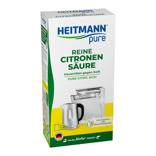HEITMANN pure Reine Citronensäure: Vielseitiger Bio-Entkalker für Küche und Bad, Pulver zur Entfernung von Kalk, Leistungsstark und Lebensmittelsauber, 100% Reine Citronensäure, 350 g Single