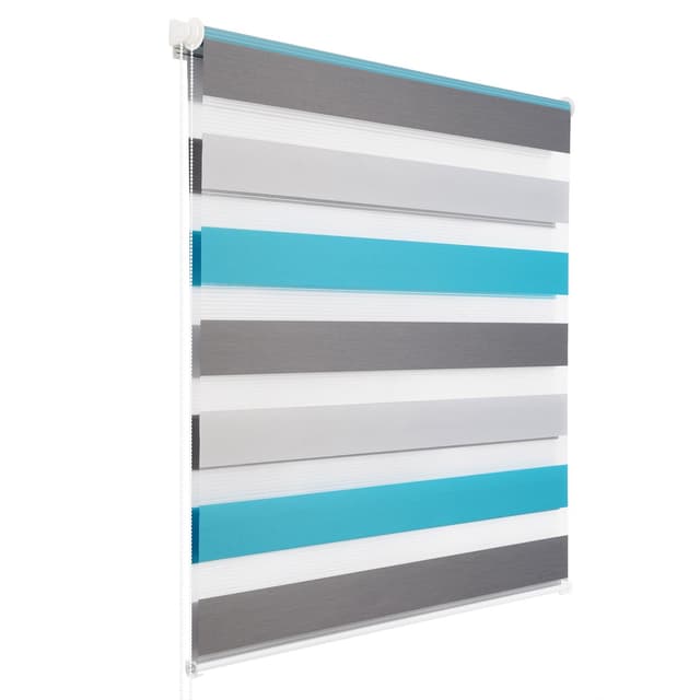 WOLTU Doppelrollo Klemmfix ohne Bohren Weiß+Grau+Türkis B80 x H150 cm, Duo Rollo Zebrarollo Fensterrollo Klemmrollo Seitenzugrollo Easyfix lichtdurchlässig & verdunkelnd Rollos für Fenster und Tür B80 x H150 cm Weiss+grau+türkis