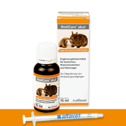 Alfavet RodiCare akut Ergänzungsfuttermittel zur Regulierung von Verdauungsvorgängen für Kaninchen, Meerschweinchen und Kleinnager, 15ml Glasflasche mit Dosierspritze 15 ml (1er Pack)